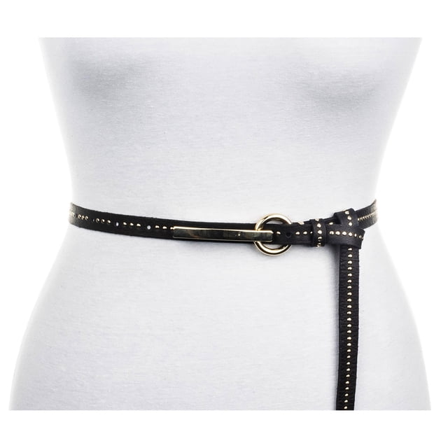 B.Belt cinturón de mujer - cinturón de cuero con remaches Cher, cuero genuino, hecho a mano Negro 70 cm