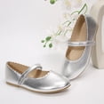 thumbnail image 4 of Rexoro Girls Mary Jane Shoes Shiny Patent Hook and Loop Ballet Flats with Flower Cutouts for Little/Big Kids School Party Dress Wear, 4 of 5