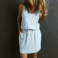 thumbnail image 3 of Efsteb Summer Dresses for Women Crew Neck Waist Drawstring Tank Dress with Pocket Classic Solid Color Loose Comfy Fashion Casual Sundresses Sleeveless Spring Dresses (Light Blue,S), 3 of 8
