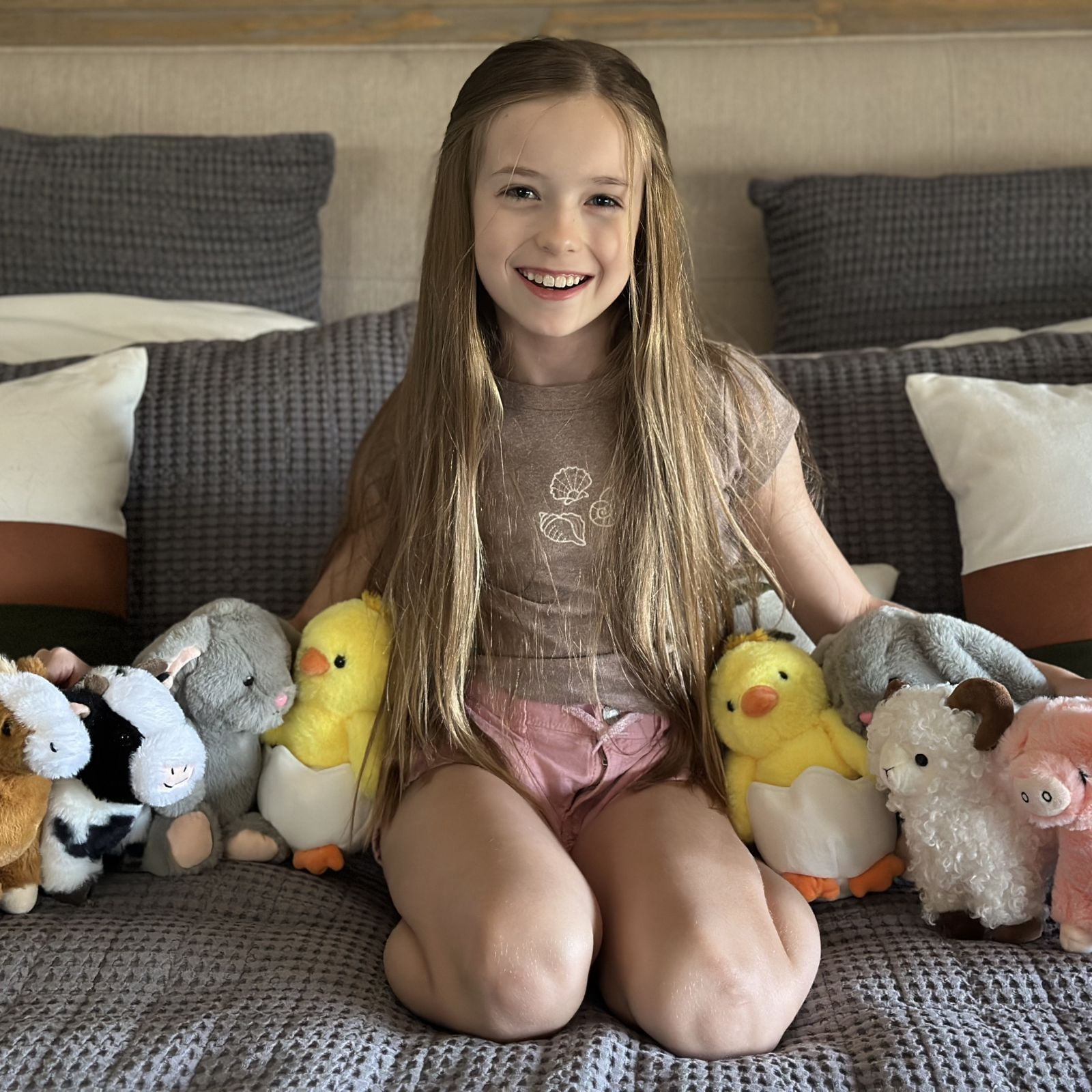 MorisMos 6Pcs Farm Animal Stuffed Animals Bulk with Cow/Horse/Sheep/Pig/Bunny/Chick Plush Toys