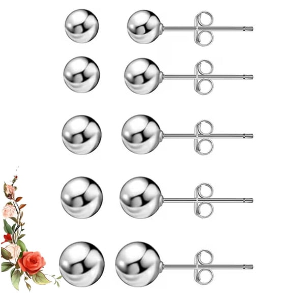 5 Pairs Small Stud Earrings for Women: Hypoallergenic Small Silver Round Ball Stud Earrings for Women Multiple Piercing