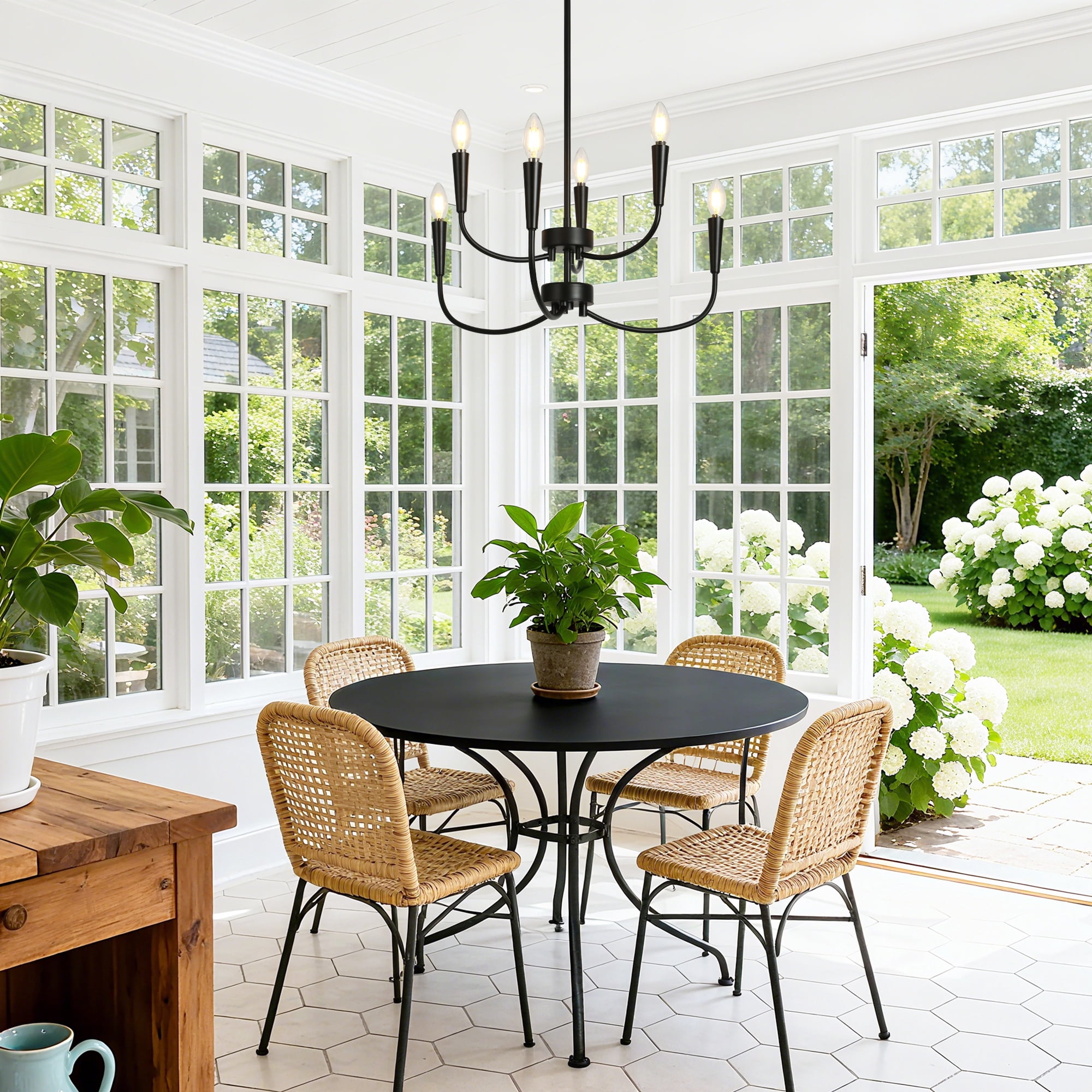 LNC Trucatinon 6 -Light Matte Black Metal Chandelier