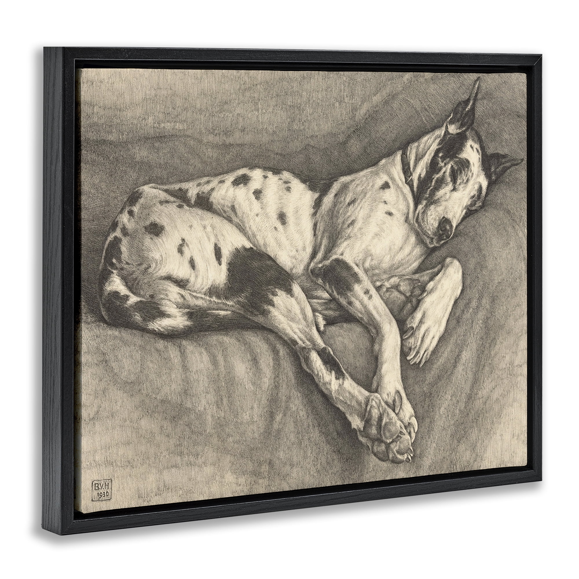 Stupell Industries Sleeping Hound Drawing Black Framed Floater Canvas Wall Art, design by Bertha Van Hasselt