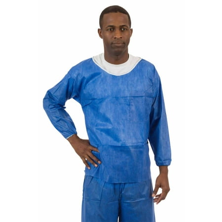 

Soft Scrubs™ Denim Blue SMS Soft Scrub Long Sleeve Shirt Round Hemmed Neck Elastic Wrist Left Chest Pocket