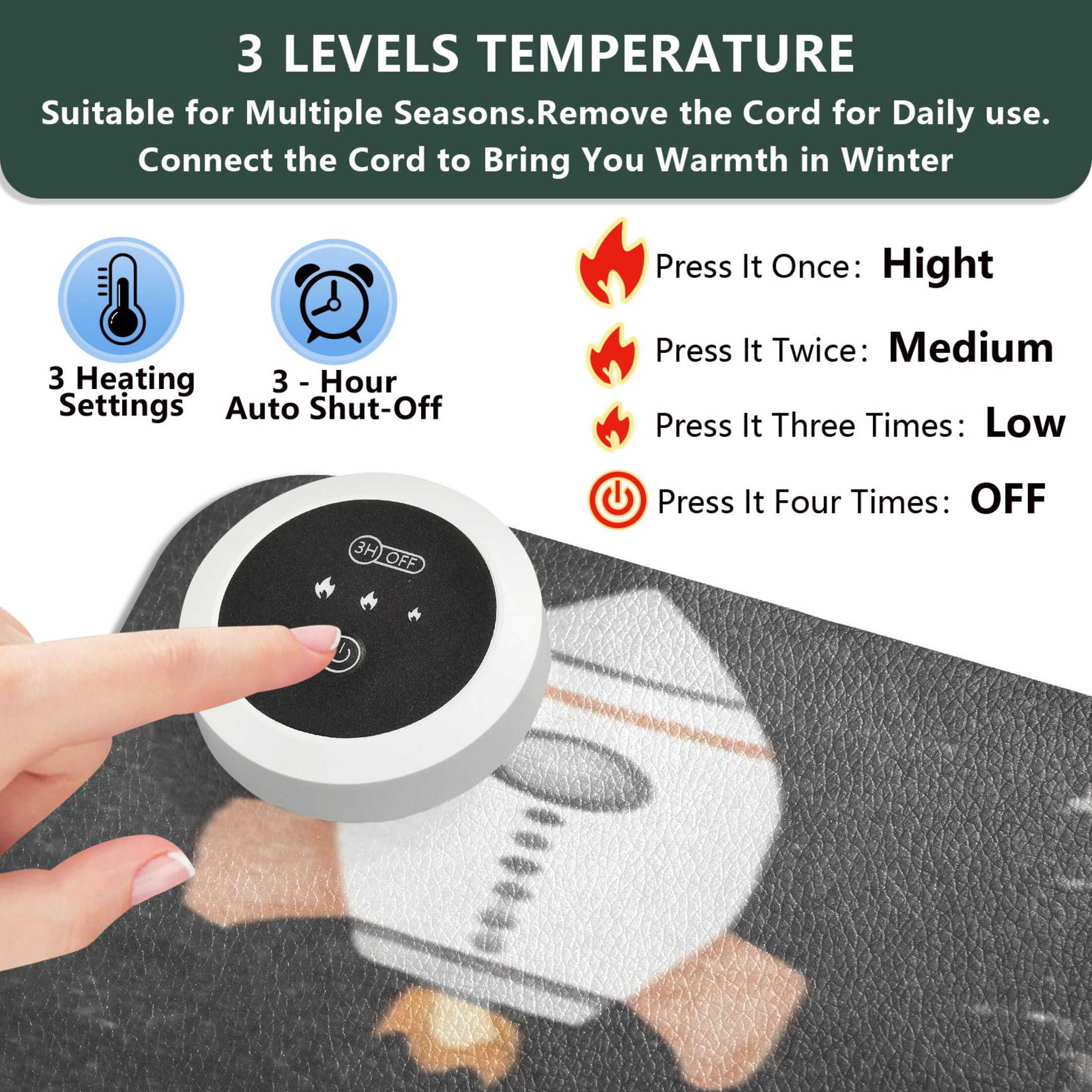Large Heated Desk Mat Mouse Pad 31.5"x13"PU Leather Graphene Heating Desk Warmer with 3 Temperature Settings 110V US Plug Non-Slip Warm Pad for Home, Office, and Gaming Black Space Rocket Pattern