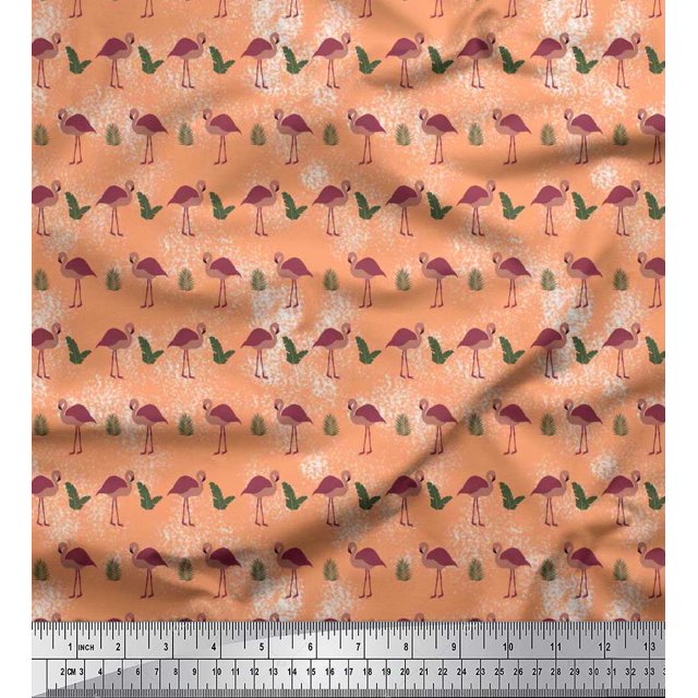Soimoi Cotton Cambric Fabric Check,Tropical Leaves & Flamingo Bird Decor Fabric Printed Yard 56 Inch Wide