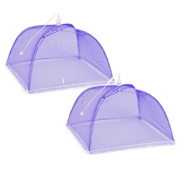 Oleegame 2PC Produce Storage 1 Large Pop-Up Mesh Screen Protect Food Cover Tent Dome Net Umbrella Picnic Purple