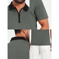 thumbnail image 7 of DARING DIVA Men's Zipper Closure Colorblock Short Sleeve Basic Polo Shirt L Dark Gray, 7 of 7