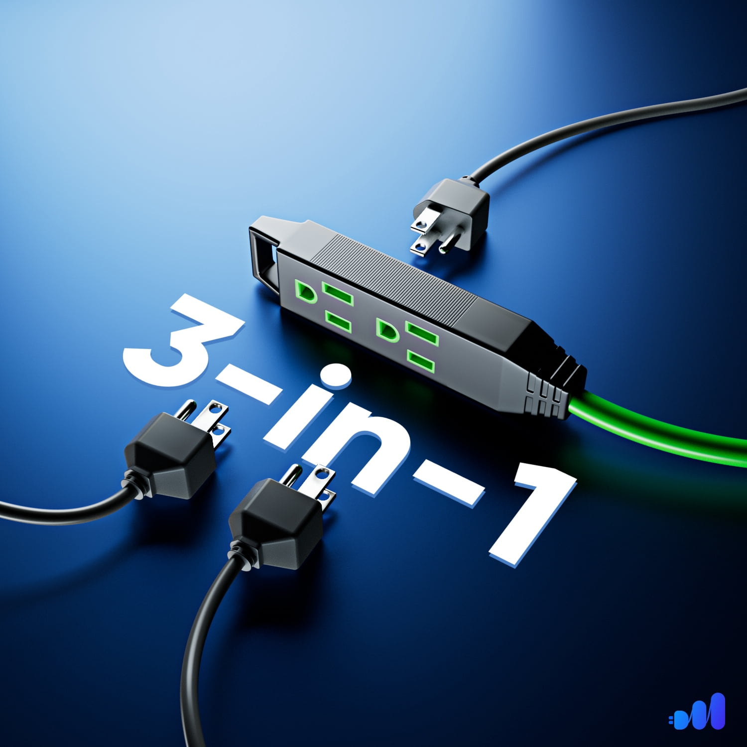 Extension Cord 4 ft, (2 Pack) Extension Cord with Multiple Outlets, 16 Gauge (Green) ETL Listed