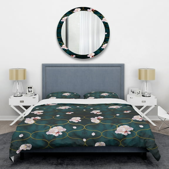 Designart 'Retro Pink Flower Pattern II' Mid-Century Modern Duvet Cover Set