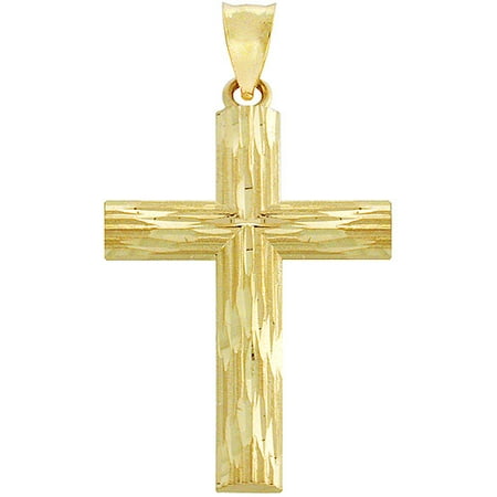 Diamond-Cut 10kt Yellow Gold Textured Cross Pendant