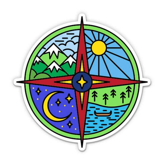 Compass Nature Hiking Camping - 3" Vinyl Sticker - For Car Laptop Water Bottle Phone - Waterproof Decal