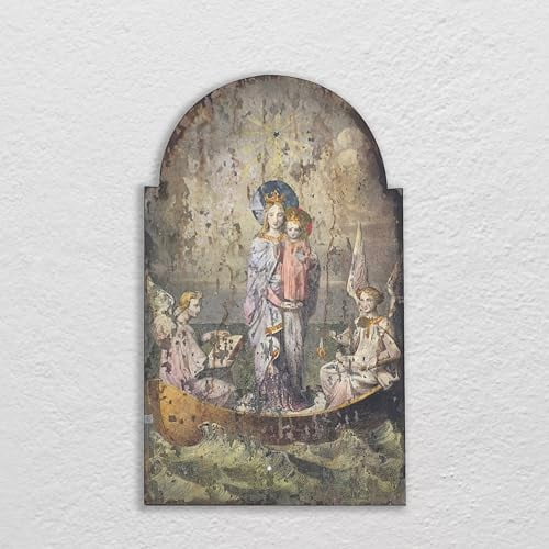 Creative Co-op DA0262 Vintage Mary &amp; anges image sur décor mural en bois décoratif, gris, 0.88 & quot; x 23.63 & quot;