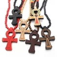 thumbnail image 2 of GKNET Mens Egyptian Ankh Cross Wood Pedant Punk Hip Hop Necklace Wooden Ball Chain 35"-Red (A), 2 of 6