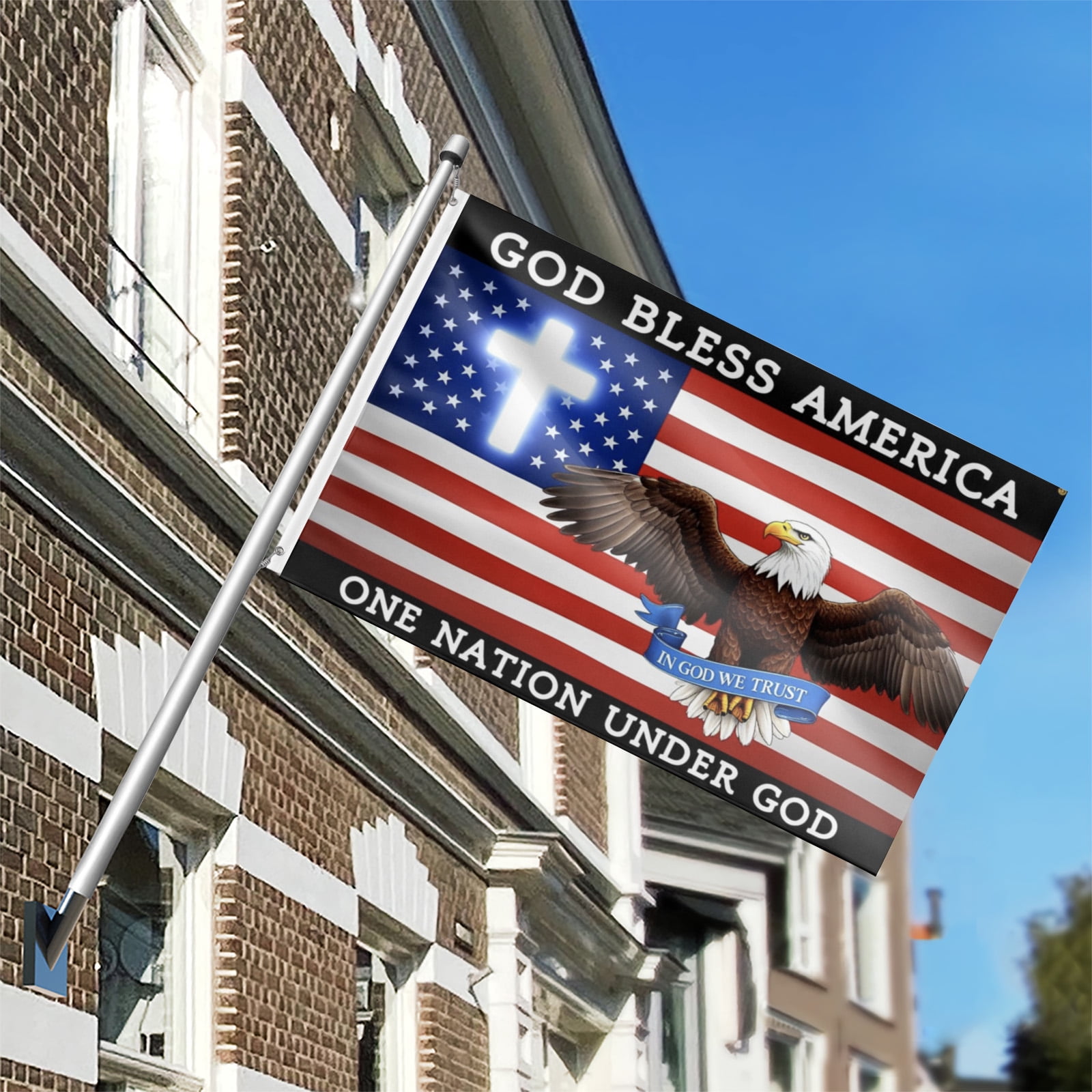 3 Ply One Nation Under God Flag 4th of July Memorial Day Patriotic American Eagle Flag God Bless America Christian Jesus Flags for Outside 3x5 Ft Outdoor House Yard Decorations Banner