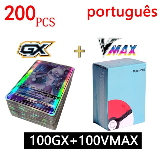 Cartas de pokémon GX V VMAX para celebraciones portuguesas, juego holográfico EVS, juguete para niños Fivean unisex