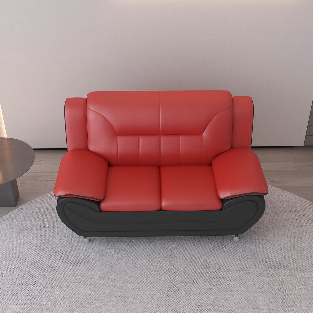 US PRIDE FURNITURE Eveland 61.3" Faux Leather Pillow Top Arm Loveseat-Red/Black
