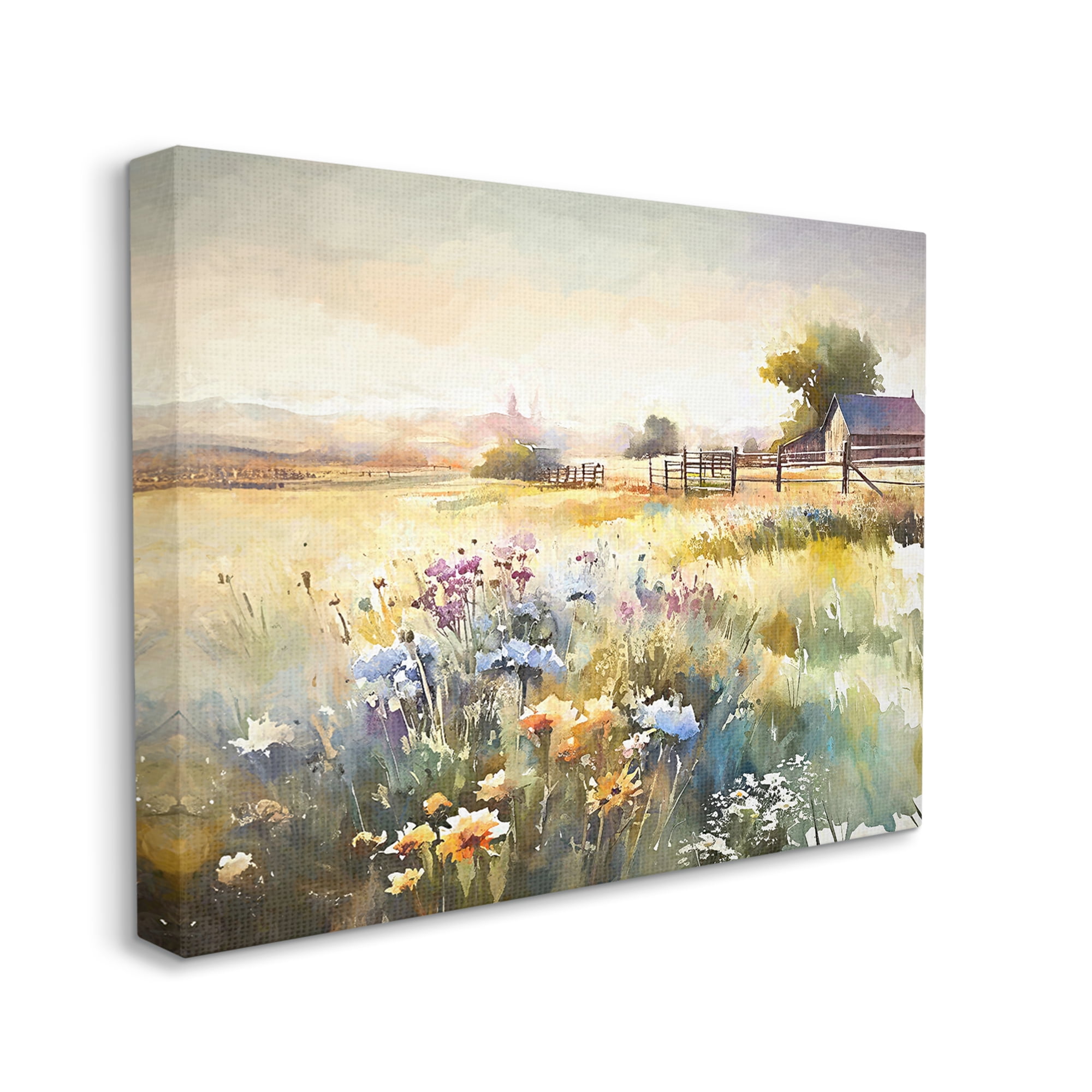 Stupell Industries Wildflower Farm Field Landscape Painting Gallery Wrapped Canvas Art Print Wall Art, 40 x 30