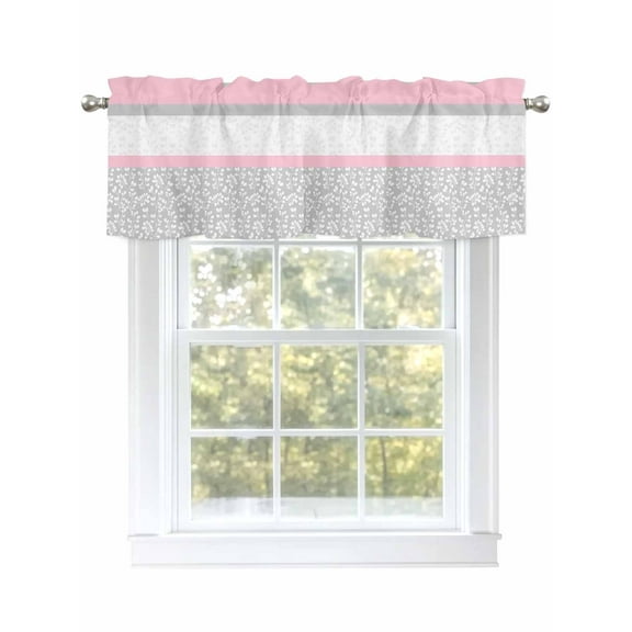 Pink Grey Floral Valances for Windows, Rod Pocket Kitchen Valance Curtains - Soft & Washable Small Window Treatment for Living Room, Bathroom, Spring Summer, 54x18inch