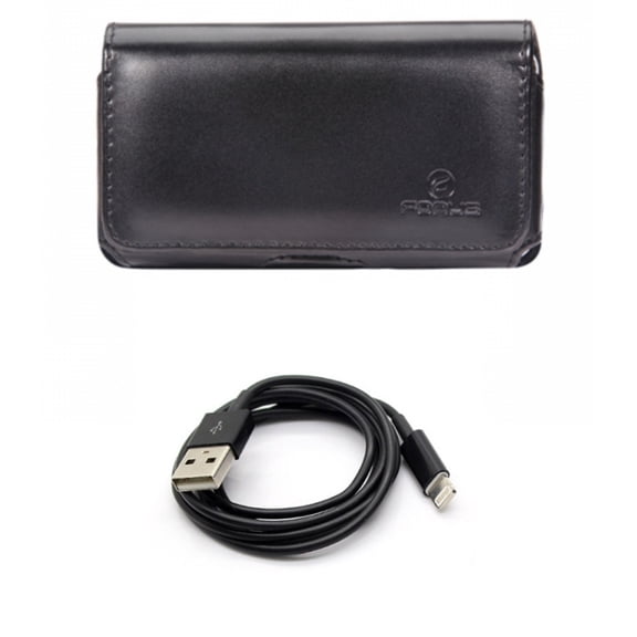 Leather Case Belt Clip w Charger Cord 6ft USB Cable for iPhone XS Max - Swivel Holster Loops Cover Pouch and Power Wire Long Sync Fast Charge