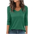 thumbnail image 3 of Women's Casual Solid Color Pleated Long Sleeve V Neck Tops Shirts Blouses for Business Office Work and Daily Wear Fashion Essential Gift for Women | CSEONE,Green L, 3 of 9