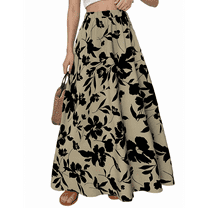 Women's High-End Pleated Drape Long Skirt - Lightweight Printed Elastic Waist Skirt for Commuting, Business Casual, and Formal Occasions,Army Green L