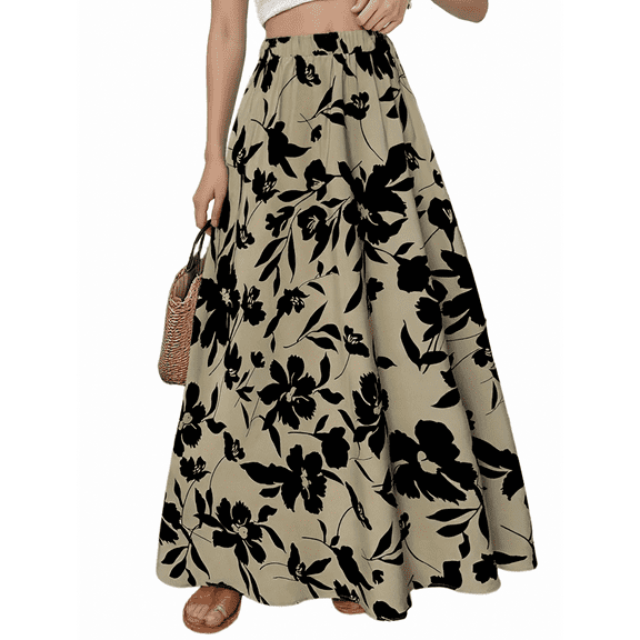 Women's High-End Pleated Drape Long Skirt - Lightweight Printed Elastic Waist Skirt for Commuting, Business Casual, and Formal Occasions,Army Green L