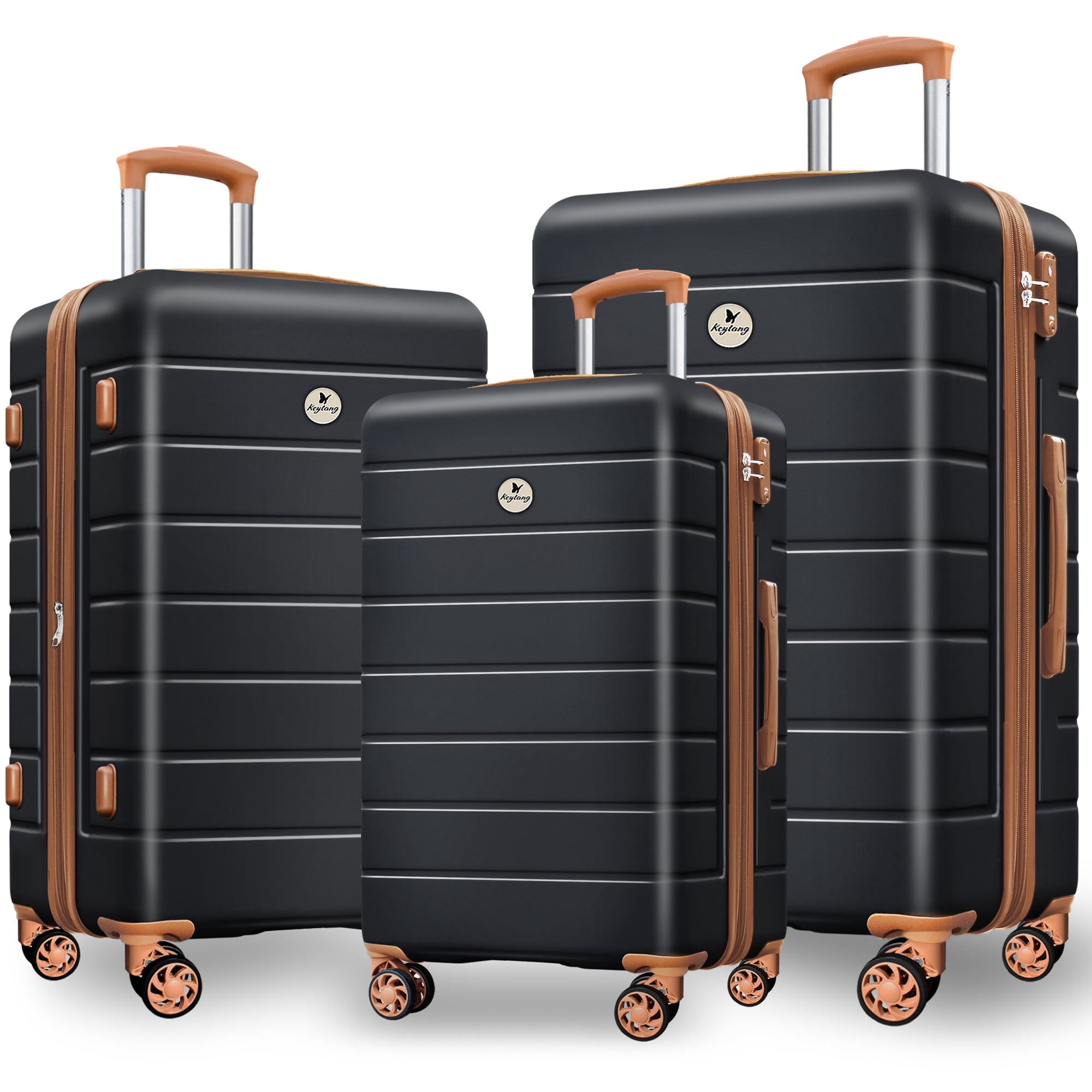 Classic 3-Piece Hardshell Luggage Set, Expandable Carry-On Suitcase with TSA Lock and Spinner Wheels, 20/24/28 Inches,Black-Brown