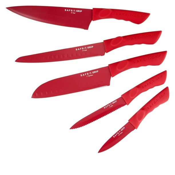 Restored Safe-T-Grip 11-piece Knife Set with Sharpener Red