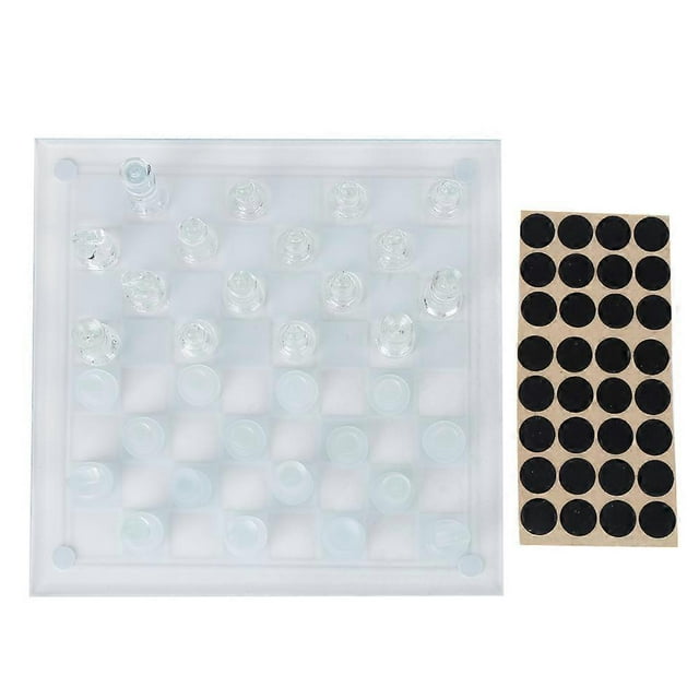International chess set in matt polished crystal glass 25 x 25 cm, 1 checkerboard and 32 pieces