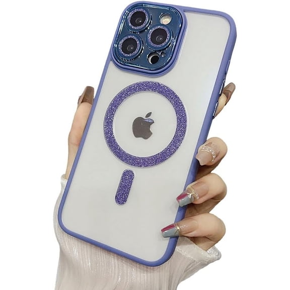 for iPhone Case,[Compatible with MagSafe] Glitter Bling Sparkly Camera Lens Protection Clear Soft Shockproof Phone Case (Blue,iPhone 11)