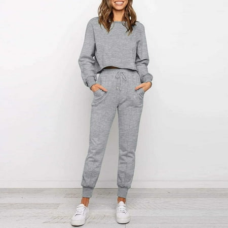 

HOMBOM Pajama Pants Summer Casual Solid Color Long Sleeve Drawstring Pocket Pants Two-Piece Long Pants Suit Set Gray M(6)