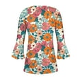 thumbnail image 5 of CYMMPU Loose Fit Button V Neck Flare Sleeve Floral Pattern Tunic Tops 3/4 Sleeve Blouses for Women Dressy Casual Summer Trendy Shirts Spring Tops Pleated Dressy T-Shirts 14, 5 of 5