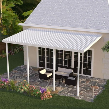 Four Seasons OLS TWV Series 24 ft wide x 8 ft deep Aluminum Patio Cover with 20lb Snowload & 4 Posts in White