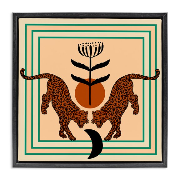 Stupell Industries Bohemian Symmetrical Tropical Leopards Black Floating Frame Canvas Art, 18 x 18, by Melissa Wang