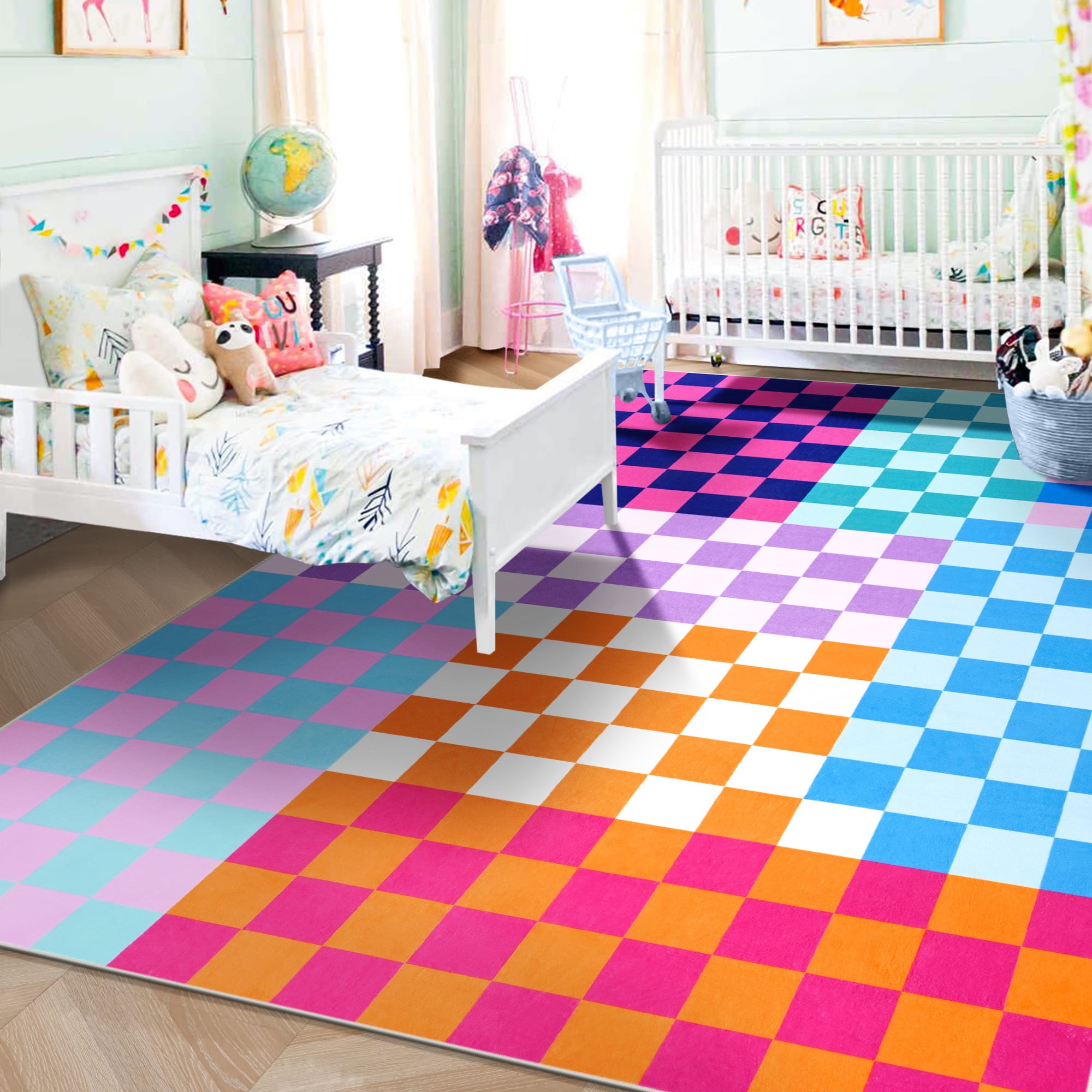Lochas Checkered Area Rugs Checkerboard Rug Plaid Carpet for Living Room Bedroom Home Decor,5'x8',Multicolor