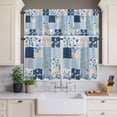thumbnail image 4 of 3 Piece Kitchen Curtains and Valances Set Blue Floral Cafe Curtains 36 Inch Length Spring Flowers Plants Patchwork Grid Bohemia Valance & Tier Curtain for Living Room Bedroom Window 54"x18"+27"x36"*2, 4 of 6