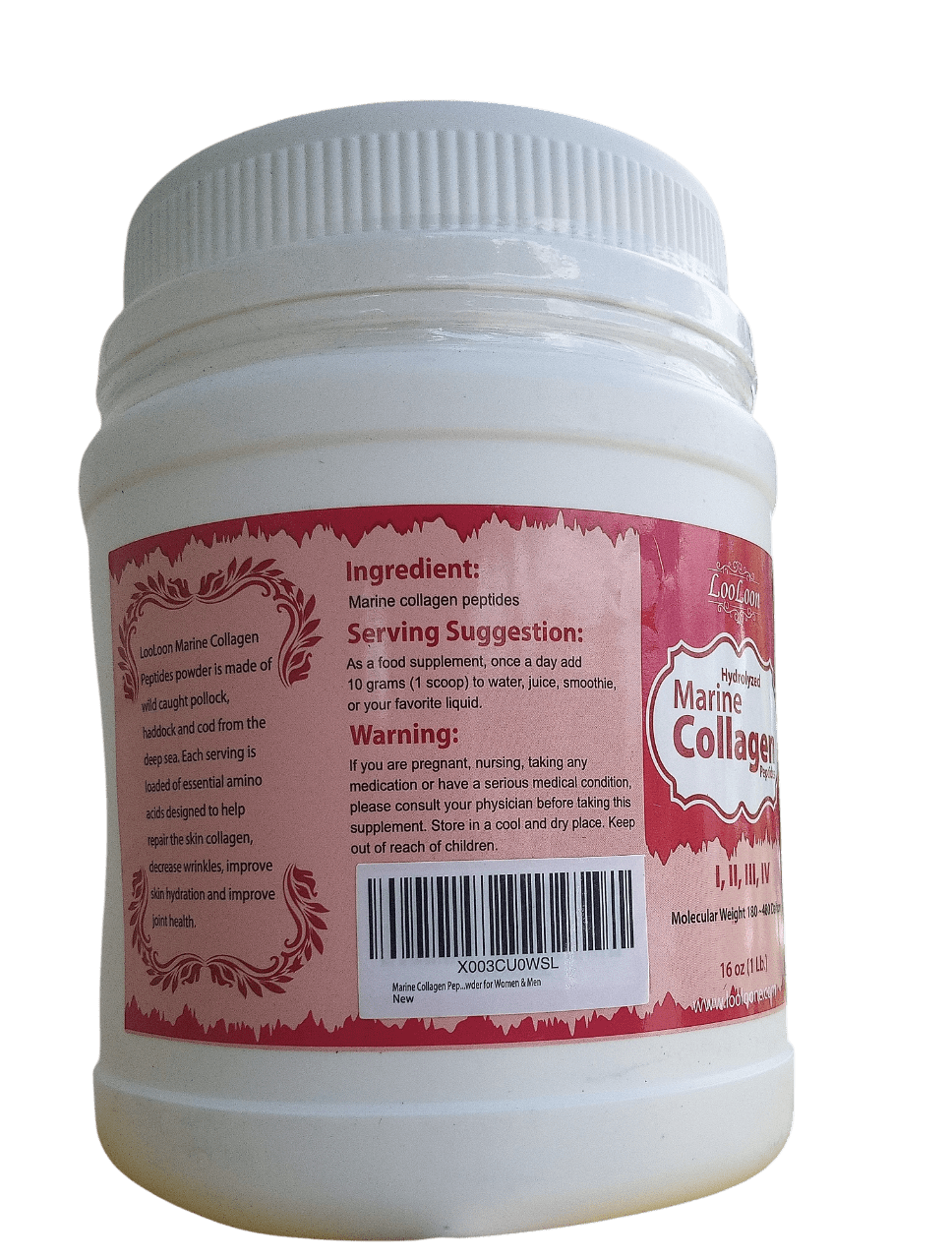 Hydrolyzed Marine Collagen Peptides – High-Quality Protein Source, 1 Lb