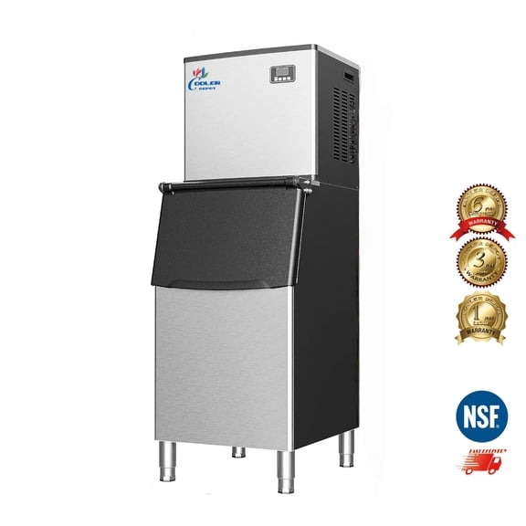 Commercial Ice Maker  350Lbs/24H, ETL, 200Lbs Storage, Ice Ready in 8-15 min, Stainless Steel Ice Maker for Bar/Cafe/Restaurant/Business