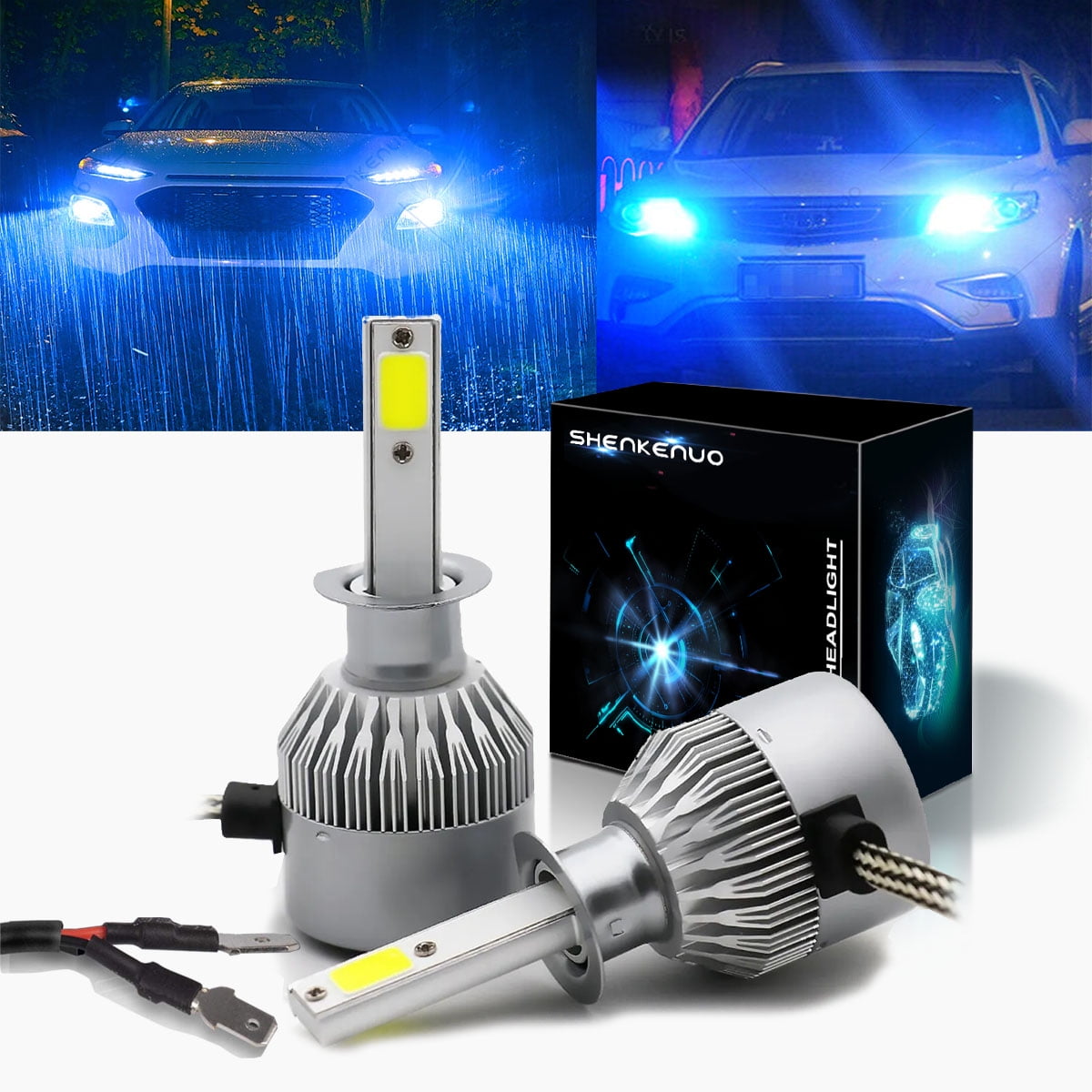 GLF H1 LED Headlight Bulb,High Beam,Low Beam,Halogen Replace Kit,12000lm  6K,8 Sided LED CREE Chips,Plug and Play,New Gen