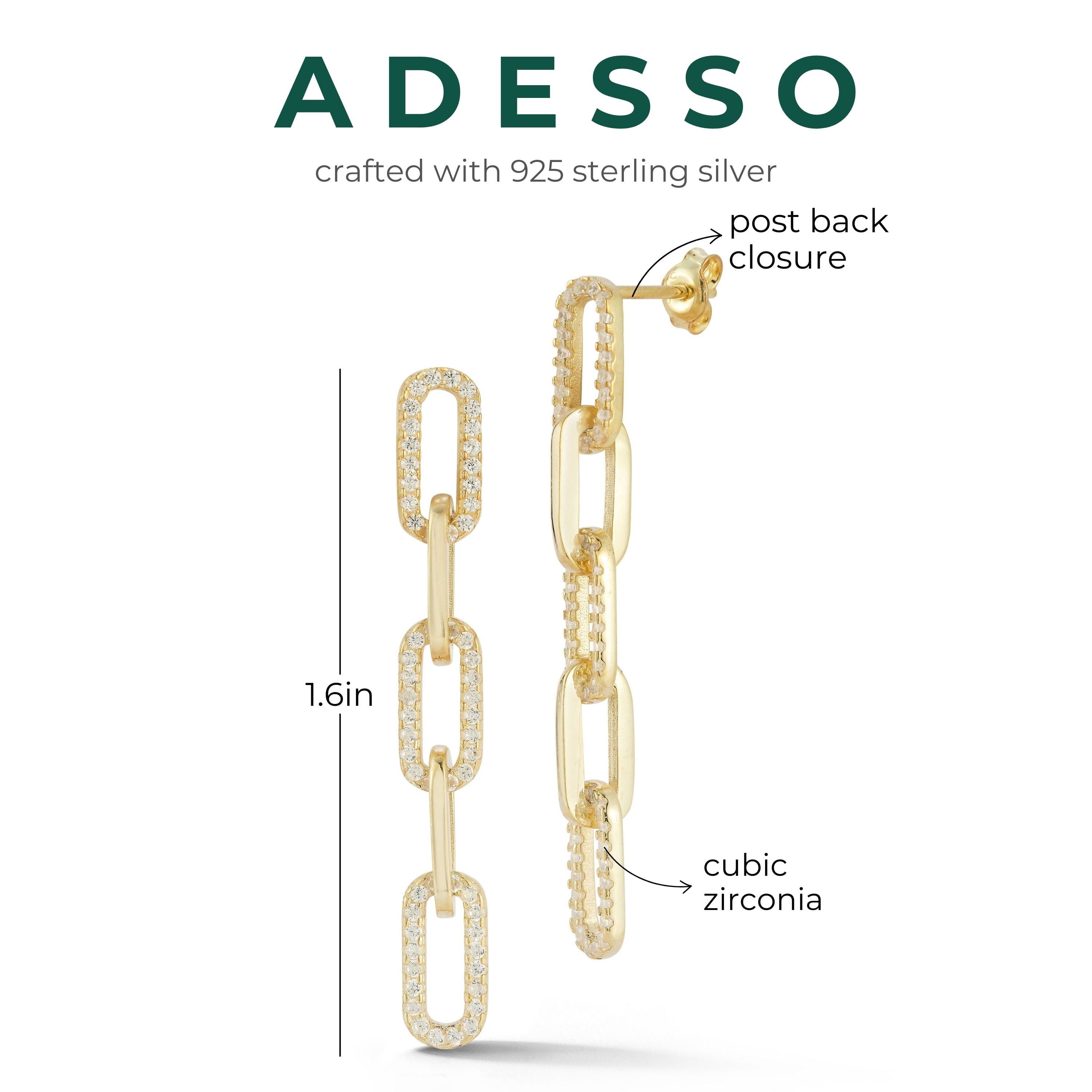 Adesso Milano Jewelry Sterling Silver Paperclip Link Drop Earrings with Cubic Zirconia Stones for Women, Gold, 5 Links