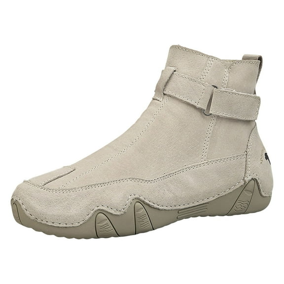 Xiaoxatg Men's Casual Shoes High Top Autumn Side Zipper Outdoor Hand Sewn Leather Boots for Men 9.5 Beige