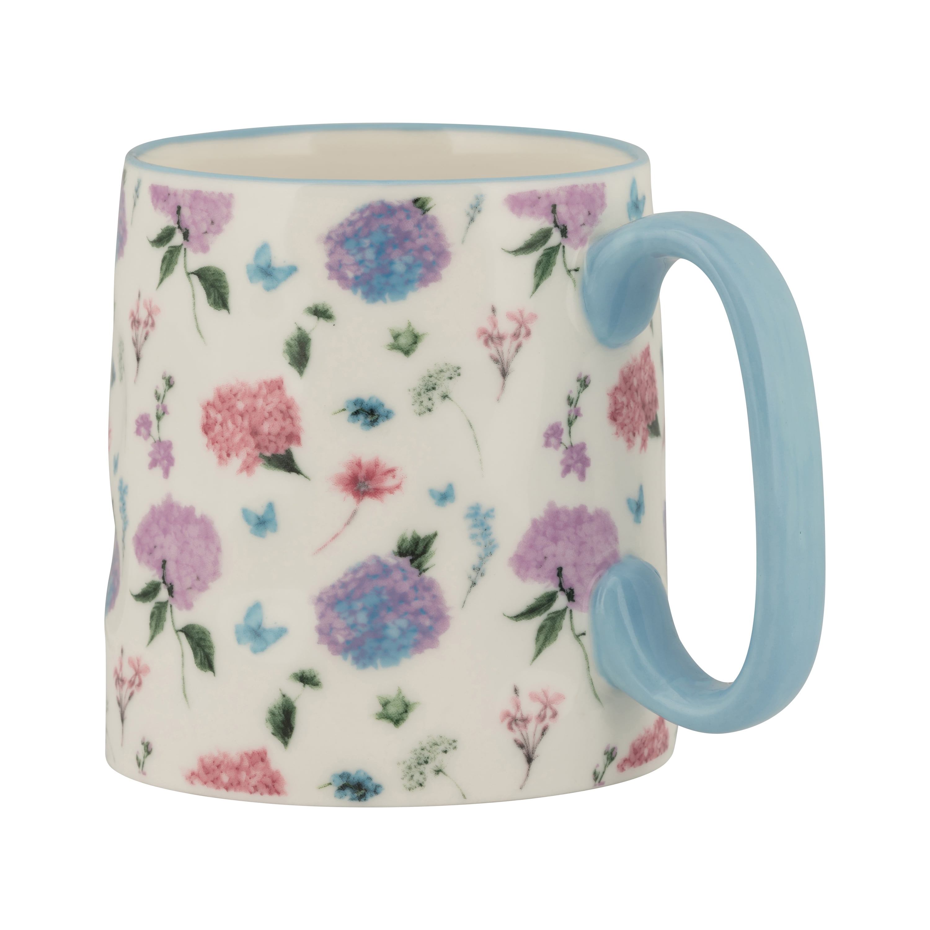 10 Strawberry Street Bella Sky Hydrangea 14 oz. Ceramic Mug, Set of 4