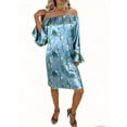 thumbnail image 2 of Gamivast Summer Dress for Women Off The Shoulder Vacation Dress Bell Sleeve Floral Dress Satin Feel Loose Fit Beach Wedding Guest Dresses, 2 of 5