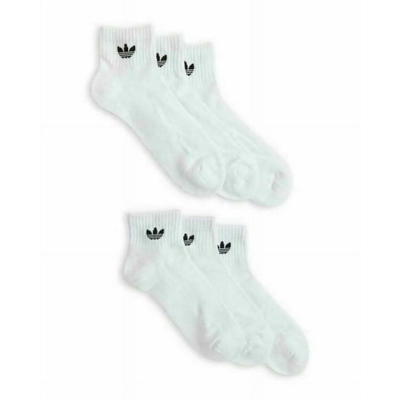 adidas Men's Originals Trefoil 6 Pack Quarter Socks, White, Size 6-12