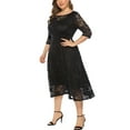 thumbnail image 5 of Eternatastic Womens Scooped Neckline Floral lace Top Plus Size Cocktail Party Midi Dress 5XL Black, 5 of 7