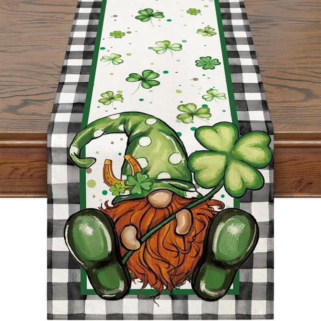 Fwttom St. Patrick's Day Table Flag Four-Leaf Table Flag Decorative Table Cloth Linen Table Cloth
