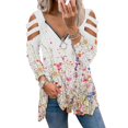 thumbnail image 4 of Camiseta suelta estampada a la moda para mujer Blusa de manga larga con cuello en V Tops casuales Pompotops  FGAJ14774, 4 of 6