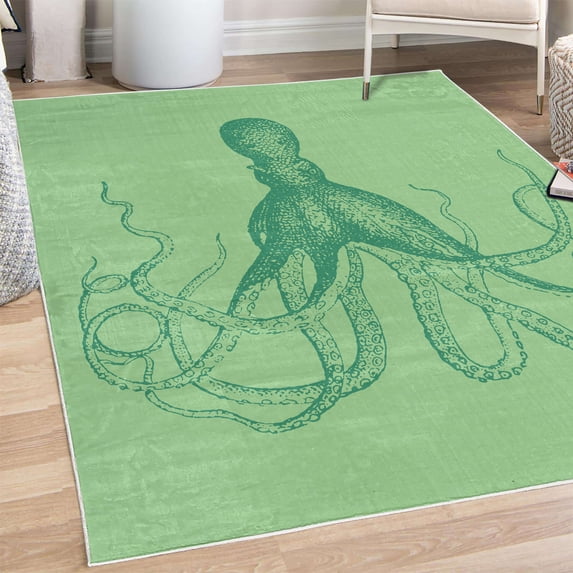 Octopus Decorative Rug, Monochrome Marine Animal Tentacles in Sketch Subaquatic Life Art, Quality Carpet for Bedroom Dorm and Living Room, 6 Sizes, Shamrock Green, by Ambesonne