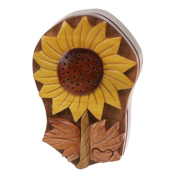 Handcrafted Wooden Sunflower Shape Secret Jewelry Puzzle Box